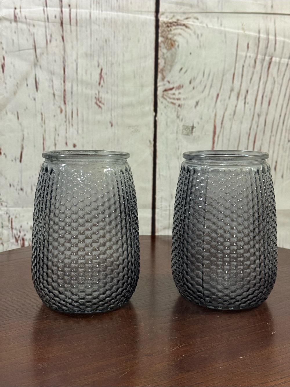 Smoky Gray Textured Glass Vases or Votive Candle Holders - Set of 2